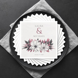 Elegant Blommigt Black Magenta Bröllop Papper Pappersservett
