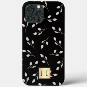 Elegant Blommigt Black och Guld Shiny Monogram