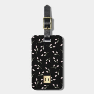 Elegant Blommigt Black och Guld Shiny Monogram Bagagebricka