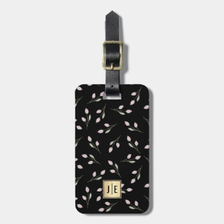 Elegant Blommigt Black och Guld Shiny Monogram Bagagebricka