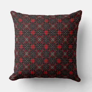 Elegant Blommigt Black Ornate Mönster Design Kudde