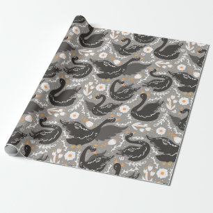 Elegant Blommigt Black Svan Mönster Presentpapper