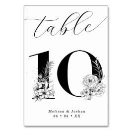 Elegant Blommigt Black & White Bord 10 Bordsnummer