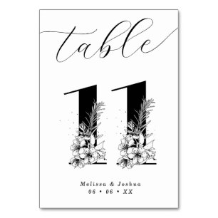 Elegant Blommigt Black & White Bord 11 Bordsnummer