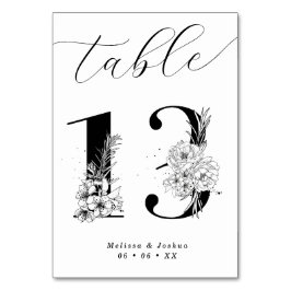 Elegant Blommigt Black & White Bord 13 Bordsnummer