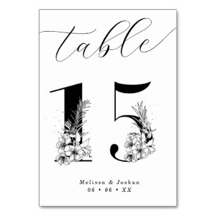 Elegant Blommigt Black & White Bord 15 Bordsnummer