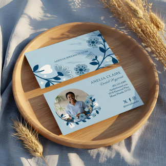 Elegant Blommigt Blåstömning Dental Hygienist Foto Visitkort