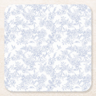 Elegant Blommigt - blått Fransk - diagram Underlägg Papper Kvadrat