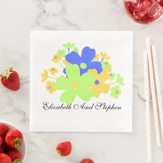 Elegant Blommigt Blått Gult Grönt Inuti inlopp Pappersservett (Insitu)