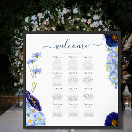 Elegant Blommigt Blått sittdiagram Bröllop 12 Bord Poster