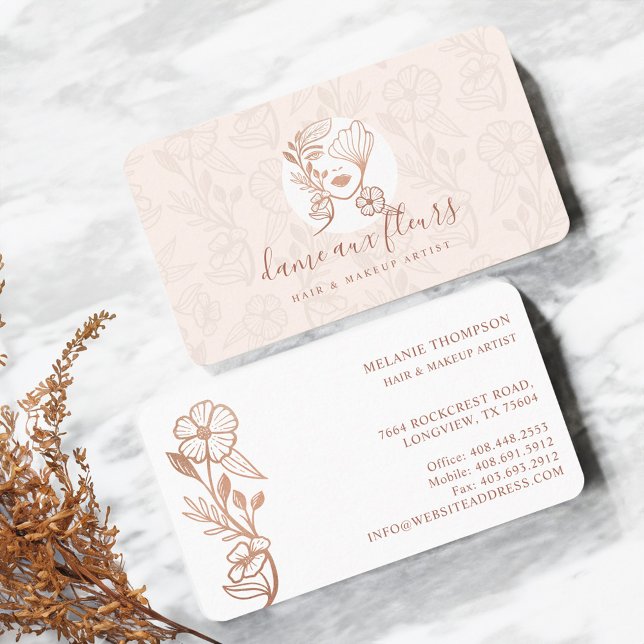 Elegant Blommigt Blodblåsbildning Rosa av kvinnlig Visitkort (Elegant Floral Blooming Beauty Woman Logo Pink Business Card)