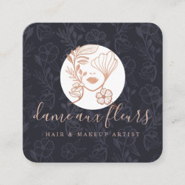 Elegant Blommigt Blooming Beauty Woman Logotyp Bla Fyrkantigt Visitkort