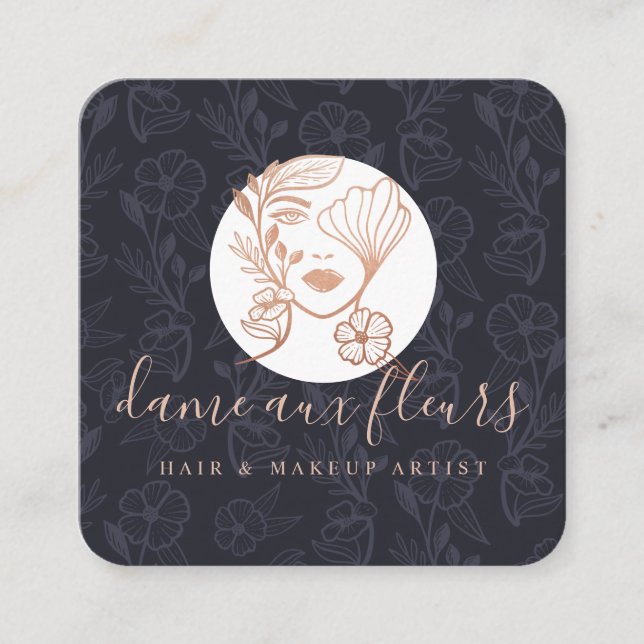 Elegant Blommigt Blooming Beauty Woman Logotyp Bla Fyrkantigt Visitkort (Framsida)