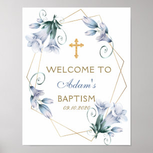 Elegant Blommigt Blue Boy Baptism Välkommen Poster