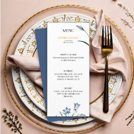 Elegant Blommigt Blue Bröllop Menu Meny
