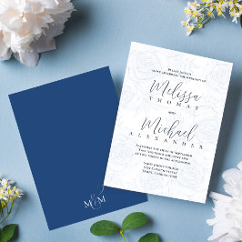 Elegant Blommigt Blue Calligraphy-skript Ro Inbjudningar