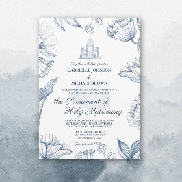 Elegant Blommigt Blue Church Nuptial Mass Bröllop Inbjudningar
