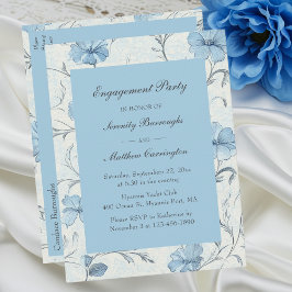 Elegant Blommigt Blue Garden Förlovningsfest Inbjudan Vykort