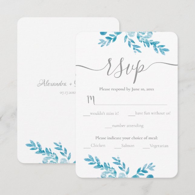 Elegant Blommigt Blue Grått Traditional Bröllop OSA Kort (Fram/baksida)