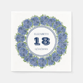 Elegant Blommigt Blue Hydrangea 18:e Födelsedagsfe Pappersservett
