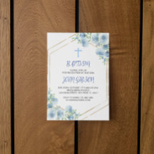 Elegant Blommigt Blue Kor Baptism Boy-inbjudan