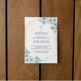 Elegant Blommigt Blue Kor Baptism Boy-inbjudan Inbjudningar