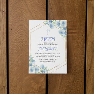 Elegant Blommigt Blue Kor Baptism Boy-inbjudan Inbjudningar
