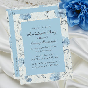 Elegant Blommigt Blue Land Garden Bachelorette Inbjudan Vykort