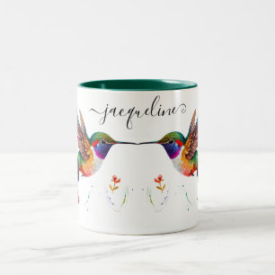 Elegant Blommigt Blue Lila Hummingbird Anpassad Två-Tonad Mugg