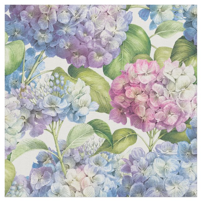 Elegant Blommigt Blue Lila Hydrangea Mönster Tyg (Närbild)