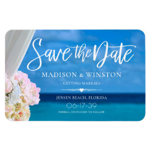 Elegant Blommigt Blue Ocean Beach Spara datummagn Magnet