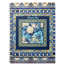 Elegant blommigt Blue tile chinoiserie monogram Anteckningsbok