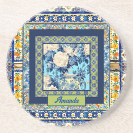 Elegant blommigt Blue tile chinoiserie monogram Underlägg