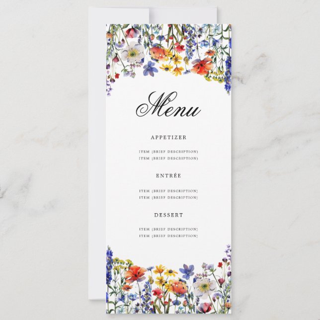 Elegant Blommigt Boho 70:e Födelsedagsfesten Menu Inbjudningar (Baksida)