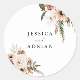 Elegant Blommigt Boho Bröllop Runt Klistermärke