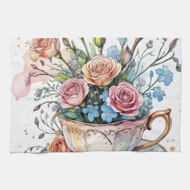 Elegant blommigt boho kökshandduk (Horisontell)