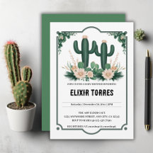 Elegant Blommigt Boho Modern Cactus Baby Shower