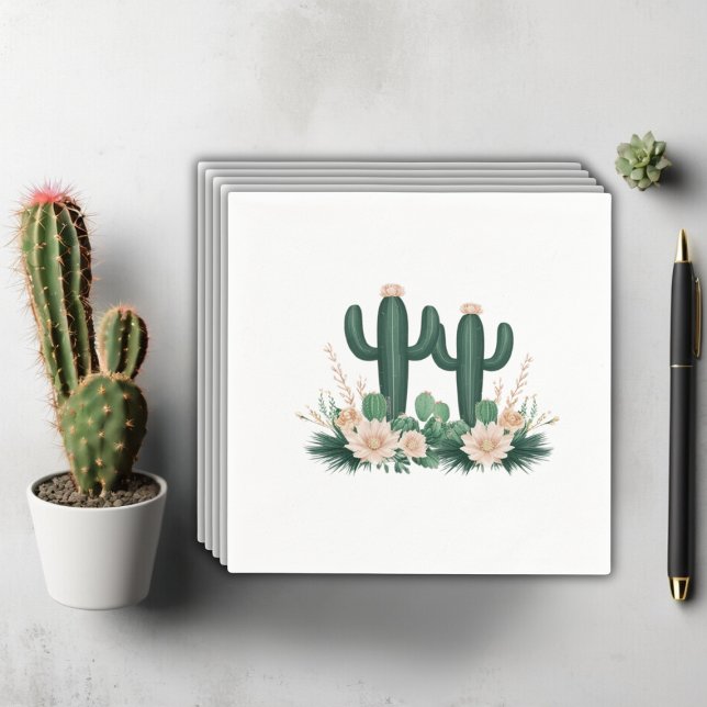Elegant Blommigt Boho Modern Cactus Baby Shower Pappersservett (Skapare uppladdad)