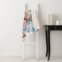 Elegant blommigt boho Sherpa Blanket