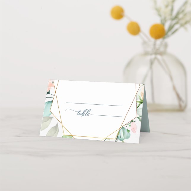 Elegant Blommigt Boho Watercolor Geometric Bröllop Placeringskort (Framsida)