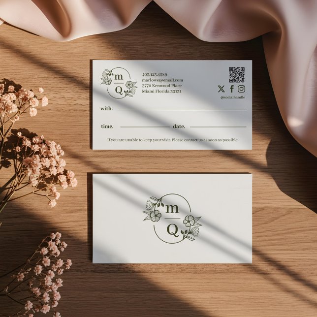 Elegant Blommigt Botanical Monogram Vapensköld Log Tidsbeställning Kort (floral crest design,elegant branding,floral,botanical,monogram,hand-drawn design,monogram crest,embl)