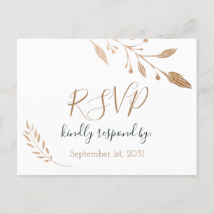 Elegant Blommigt Botaniqe Gold Foil Bröllop Vykort