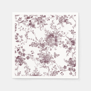 Elegant Blommigt Botanisk burgundy Toile Bröllop Pappersservett