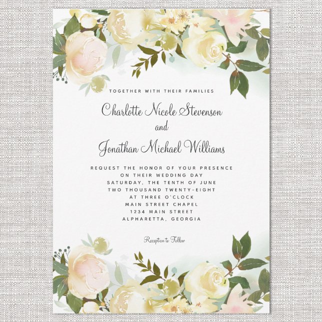 Elegant Blommigt Botaniska Grey Löv Bröllop Inbjudningar (Elegant Floral Botanical Greenery Leaves Wedding Invitation)