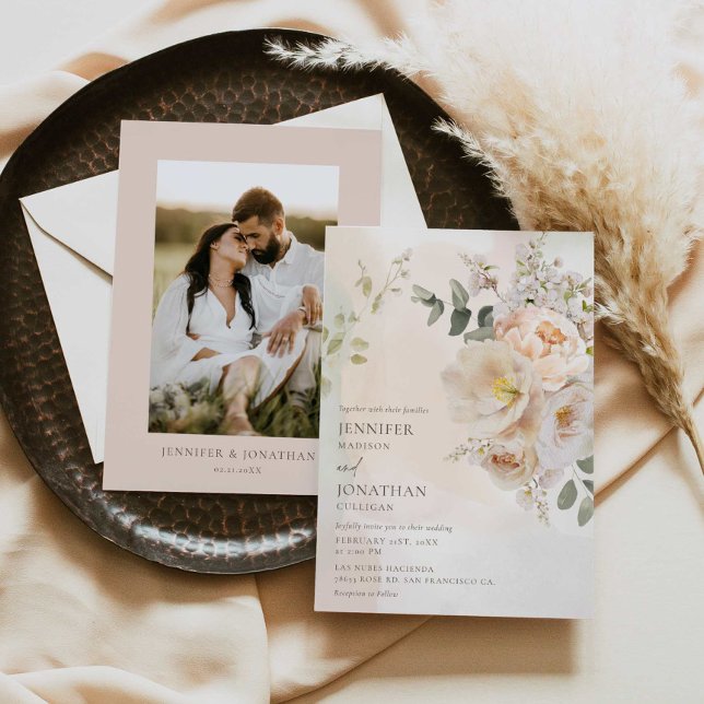 Elegant Blommigt Botaniskt bröllop - inbjudan (Skapare uppladdad)