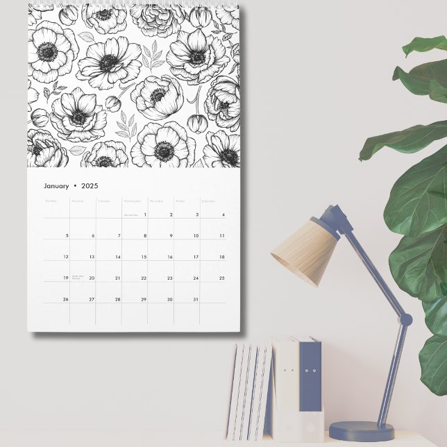 Elegant Blommigt botaniskt illustrerat Kalender (Elegant Floral Botanical Illustrated Calendar)