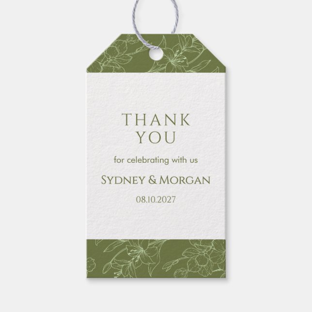 Elegant Blommigt Botaniskt salvia Grönt Bröllop Presentetikett (Framsidan)