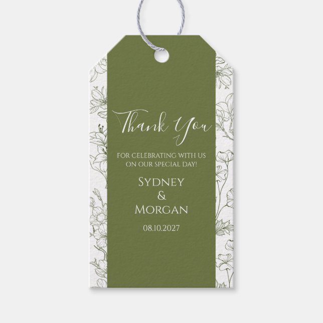 Elegant Blommigt Botaniskt salvia Grönt Bröllop Presentetikett (Framsidan)