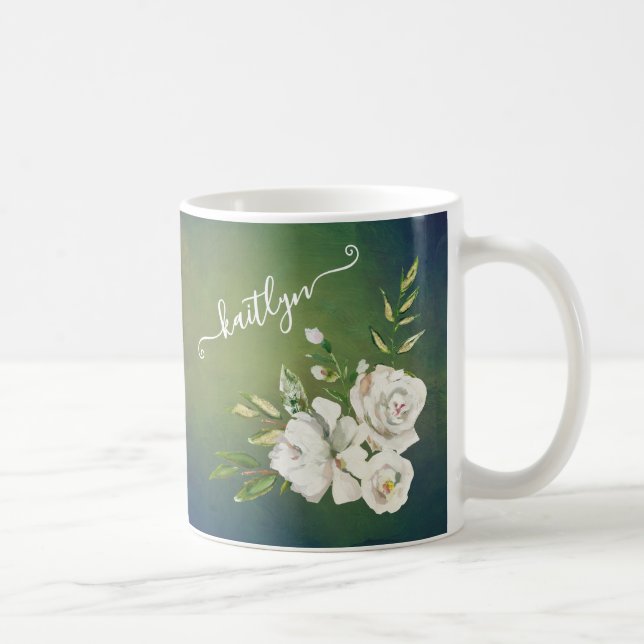 Elegant Blommigt botaniskt skript första Namn Kaffemugg (Höger)