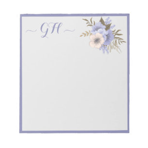 Elegant Blommigt Bouquet Grått Blue Rosa Initialer Anteckningsblock